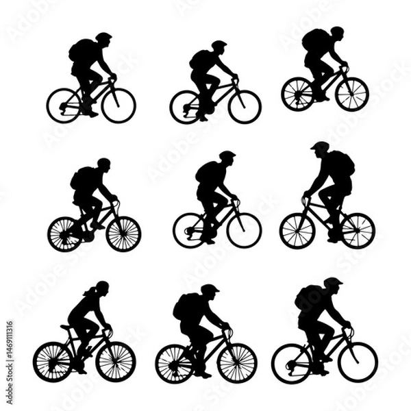 Obraz Minimal Hand Drawn Vector Illustrations of Cycling People for Architectural Design Featuring Human Figures on Bicycles for Urban Planning Layouts and CAD Drawings

