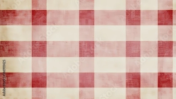 Obraz Rustic Red and Cream Gingham Pattern with Distressed Texture for Backgrounds