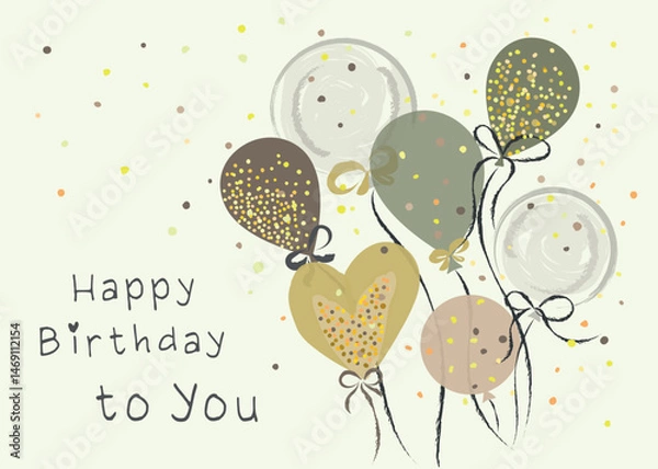 Fototapeta Happy birthday with gold confetti and balloons 1
