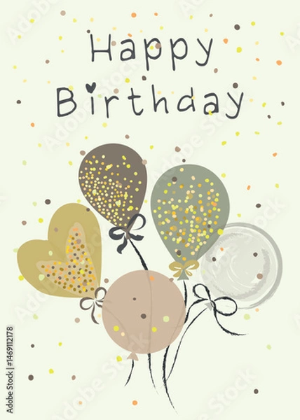 Fototapeta Happy birthday with gold confetti and balloons 3
