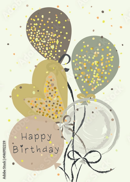 Fototapeta Happy birthday with gold confetti and balloons 5