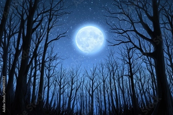 Obraz Silhouetted trees under a full moon at night