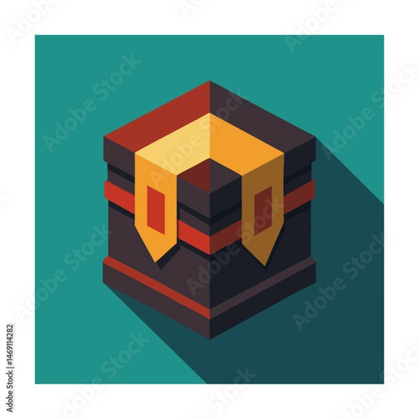 Fototapeta Isometric illustration of a treasure chest with elegant details and a long shadow