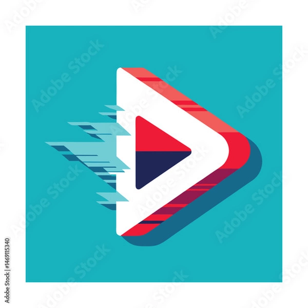 Fototapeta Modern play button icon with speed lines on a vibrant turquoise background
