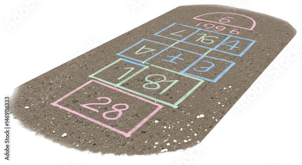 Fototapeta Isolated Hopscotch Drawing on Asphalt with Colored Chalks