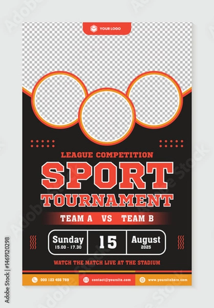 Obraz Social media post template sports tournament event black orange background simple design