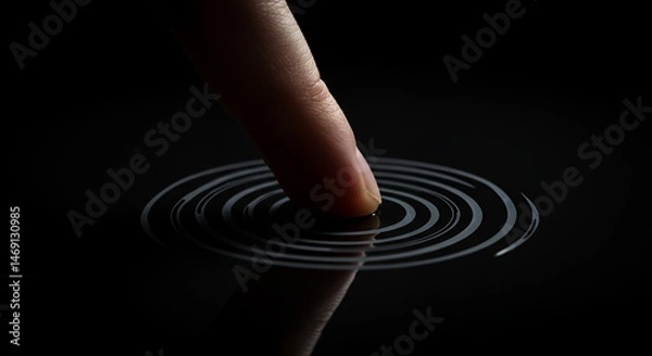 Fototapeta Fingertip Touching Dark Water, Creating Concentric Circles