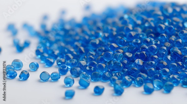 Obraz Blue Plastic Pellets Granules Granulate, Colorful Thermoplastic Polymer Raw Material for Injection Molding, Extrusion, PVC, HDPE, Polypropylene, Polystyrene, Polycarbonate – Industrial Dye Resin Maste