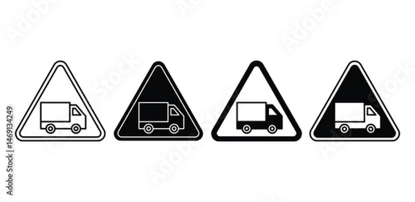 Fototapeta Truck Warning Sign Icons Black and White Triangular Symbols Vector Design