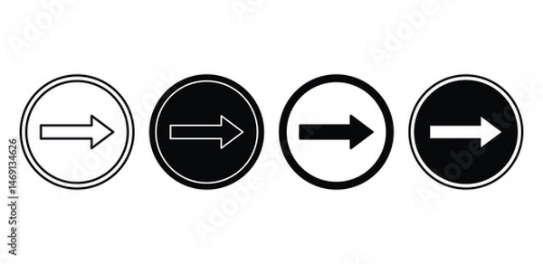 Fototapeta Set of Black and White Circular Turn Right Arrow Icons Vector Design Illustration