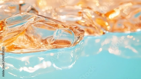 Obraz Abstract Ice Cubes Reflecting Light On Teal Background