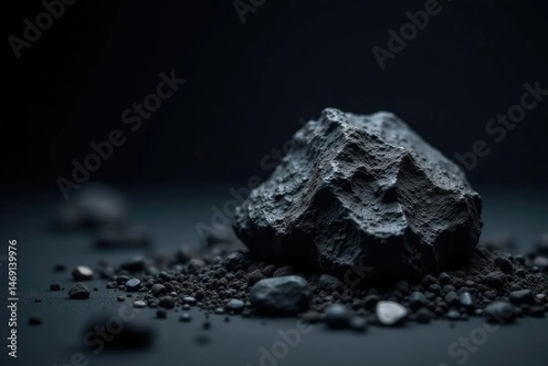 Fototapeta Close-up of a textured lump of coal against a dark background , energy, bituminous