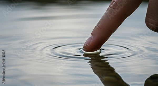 Fototapeta Finger Touching Water, Creating Ripples, Serenity and Tranquility
