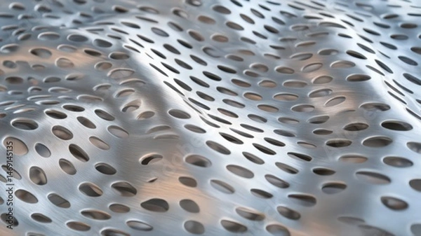 Obraz Abstract Metallic Background with Wave Pattern and Oval Cutouts