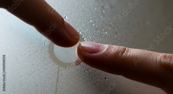Fototapeta Fingers Tracing a Circle on a Misty Glass Surface
