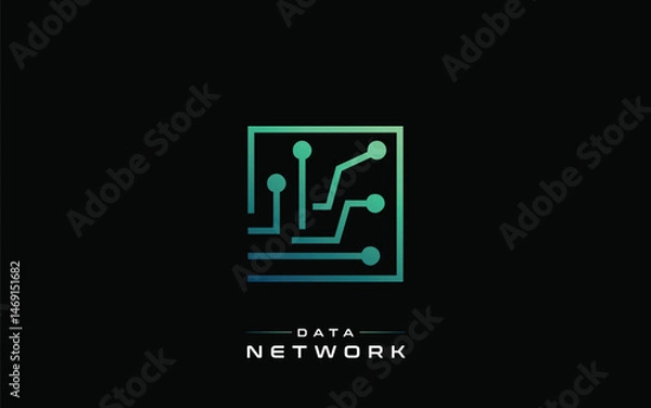 Fototapeta Data Network Circuit Board Logo Design For Futuristic Technology Business