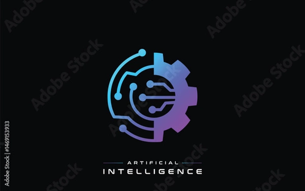 Fototapeta Artificial Intelligence Gear Circuit Logo Design For Technology Use