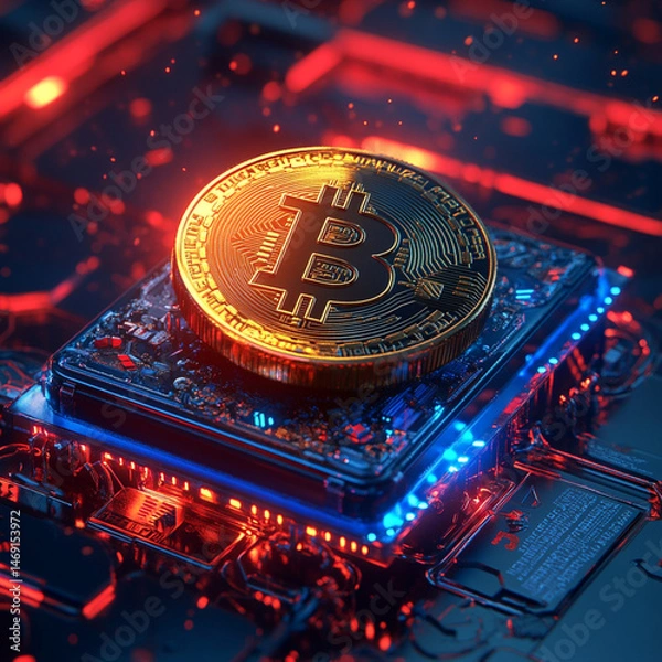 Obraz gold coin on a computer keyboard