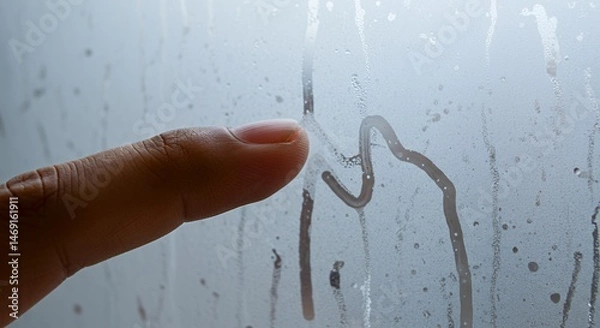 Fototapeta A Finger Drawing on a Foggy Window