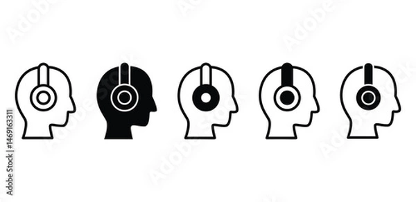Fototapeta Headphone Icon Black and White Silhouettes of Head in Profile Vector Design