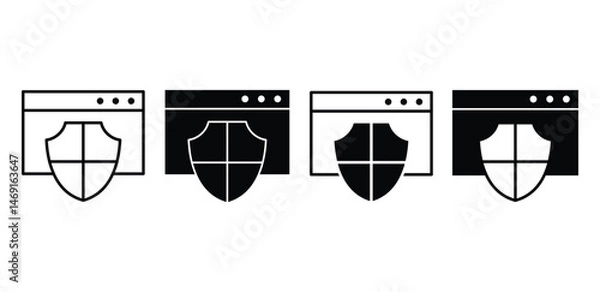 Fototapeta Web Security Icons Black and White Browser Shield Illustrations Vector Design