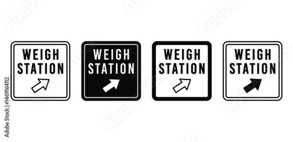 Fototapeta Weigh Station Road Signs Black and White Icons with Arrows Vector Design