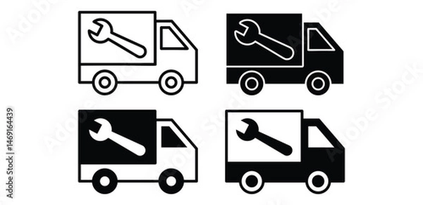 Fototapeta Utility Truck Icons with Wrench Symbol Black and White Color Vector Design