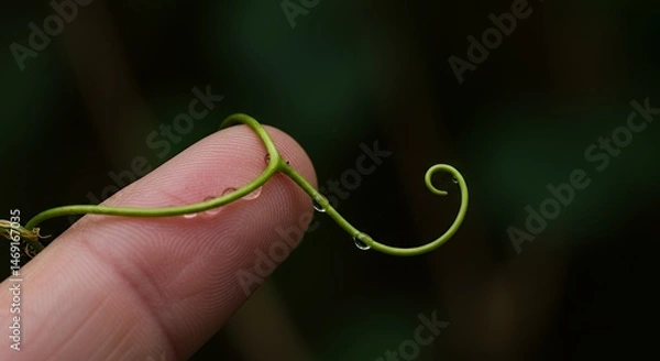 Fototapeta Nature's Tiny Spiral: A Dew-Kissed Tendril