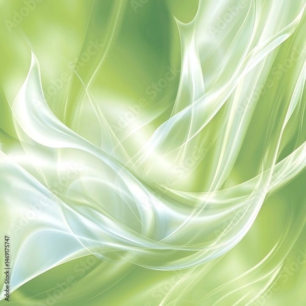 Fototapeta Light white vapor swirling in a soft, delicate pattern over a bright green background, creating a serene and dreamy effect with subtle contrasts.