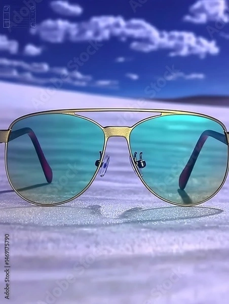 Fototapeta Minimalist shot of eyeglasses with a thin metal frame on a plain white surface, perfectly centered to showcase the design's simplicity and modern appeal.