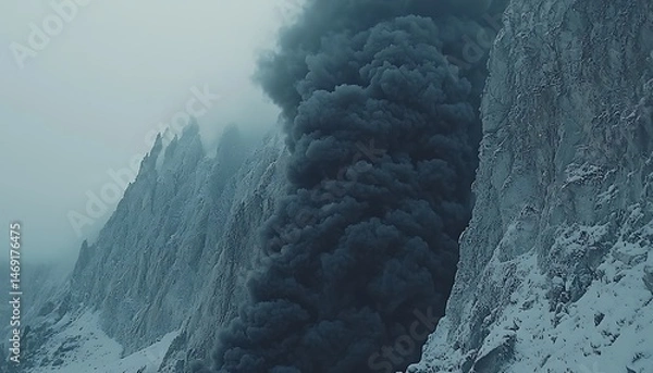 Fototapeta Intense dark smoke spiraling into a dense formation, captured mid-motion against a white background, with detailed shading emphasizing the power of the movement.