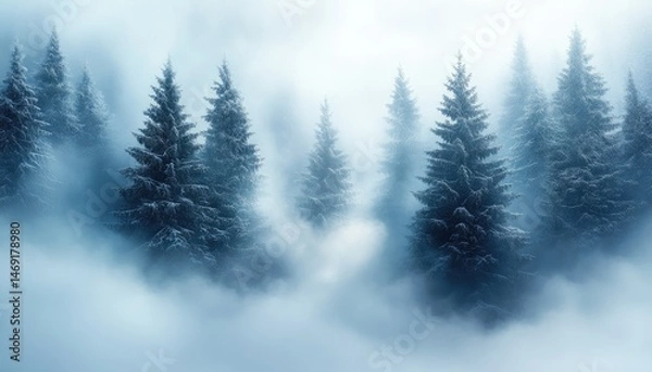 Obraz Misty mountain forest in winter