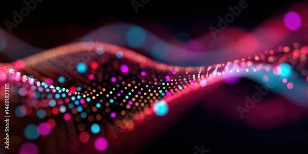 Fototapeta Expansion of AI Concept. This stunning abstract image features vibrant waves filled with colorful dots and smooth light trails, perfect for digital backgrounds and creative designs.