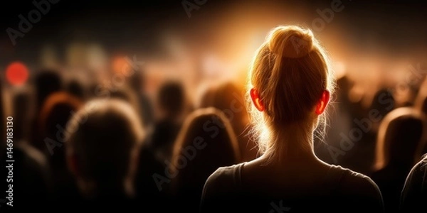 Obraz Person Standing in a Crowd with Backlit Hair Against an Energetic Event Background