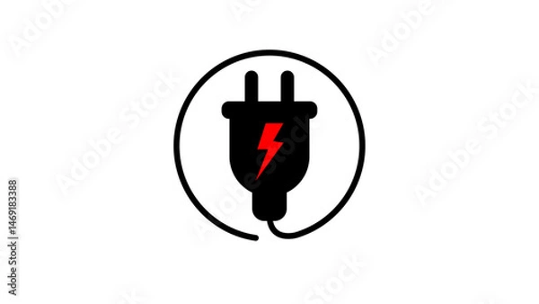 Fototapeta vector illustration of an electric plug, electricity power energy plug icon vector. line, isolated, electro, flat, electrify, ac, battery, design, graphic, charge, black, consumption, disconnect, back