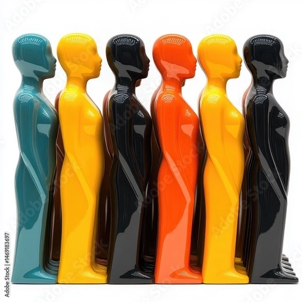 Fototapeta Diverse figures in a row.  Colorful representations of people standing side by side