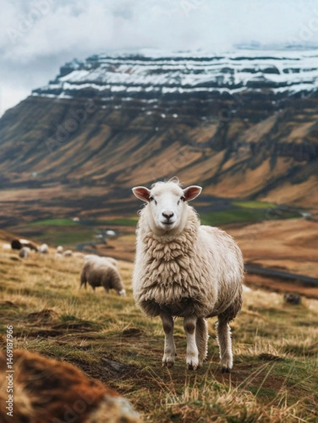 Fototapeta Sheep Grazing in a Field in Iceland