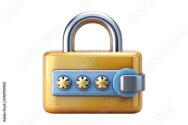 Fototapeta 3D Render of Golden Combination Lock with Shiny Surface PNG Transparent Background