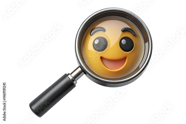 Fototapeta 3D Render of Magnifying Glass with Smiling Face Inside PNG Transparent Background