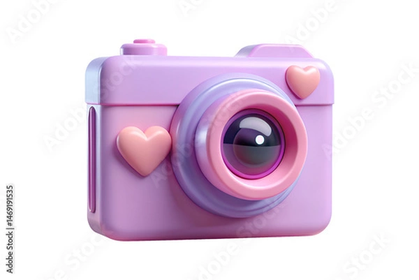 Fototapeta 3D Render Pink Camera with Heart-Shaped Decorations PNG Transparent Background