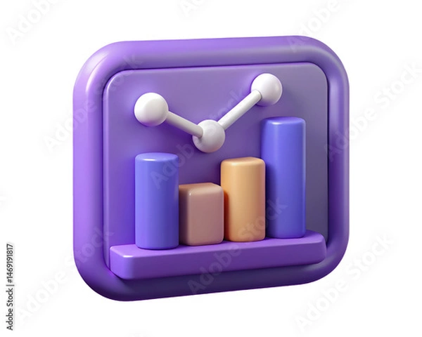 Obraz 3D Render Purple Icon with Bar Graph and Line Chart PNG Transparent Background