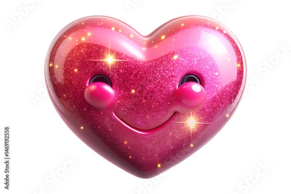 Fototapeta 3D Render of Sparkling Pink Heart with Smiling Face PNG Transparent Background