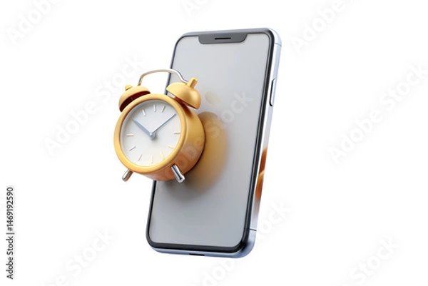 Fototapeta 3D Render of Smartphone with Alarm Clock PNG Transparent Background