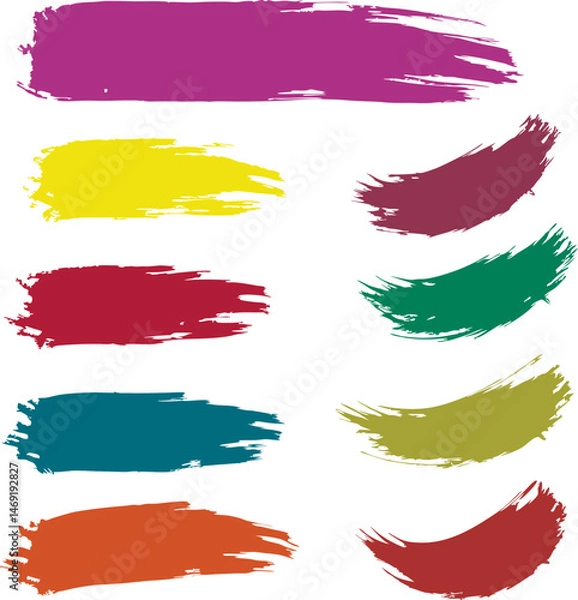 Fototapeta Watercolor brush strokes set with colorful paint splashes, a vector art illustration for grunge design elements