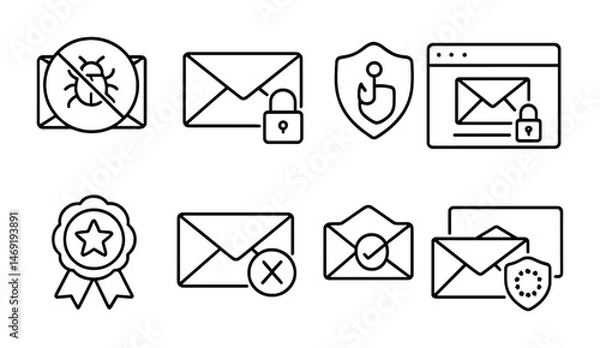 Obraz Email security outline icons set – linear, safe communication, data protection symbols
