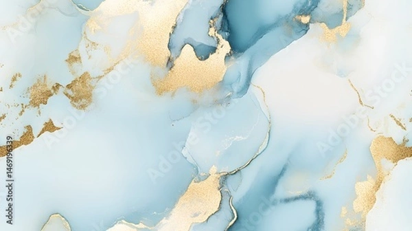 Fototapeta Light blue and gold abstract marble design pattern.