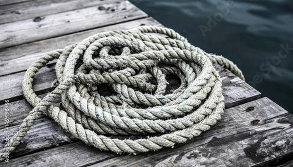 Obraz Coiling and uncoiling rope dockside photography calm water environment close-up view nautical concept