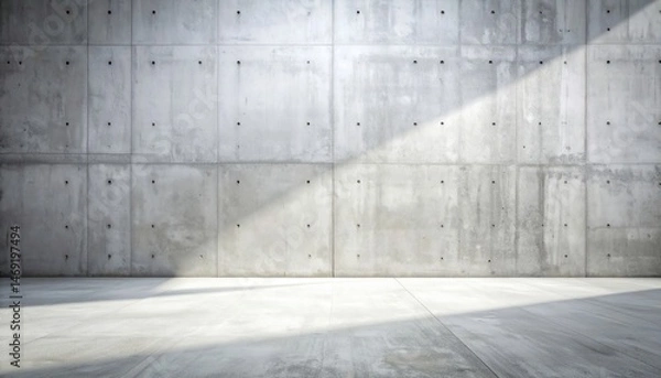 Fototapeta Concrete wall with light beam highlighting textured surface in minimalist architecture indoor space modern design concept