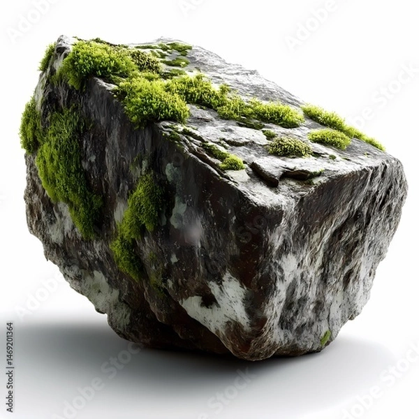 Obraz Moss Covered Rock Texture HighResolution 3D Render isolated on white Background