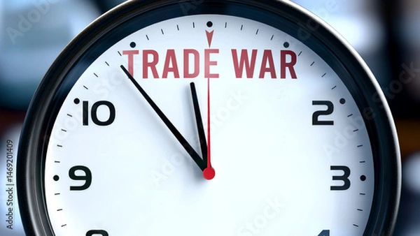 Fototapeta Trade War that is going to happen soon, it is imminent. Incoming trade war, approaching in the near future. Trade War is almost here. ,3d illustration
